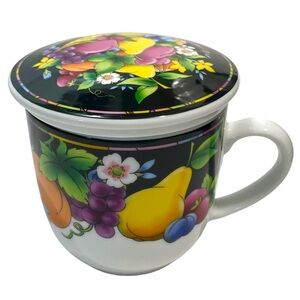 Vintage 1990s Abbott Collection Porcelain Tea Mug & Infuser Made in Taiwan